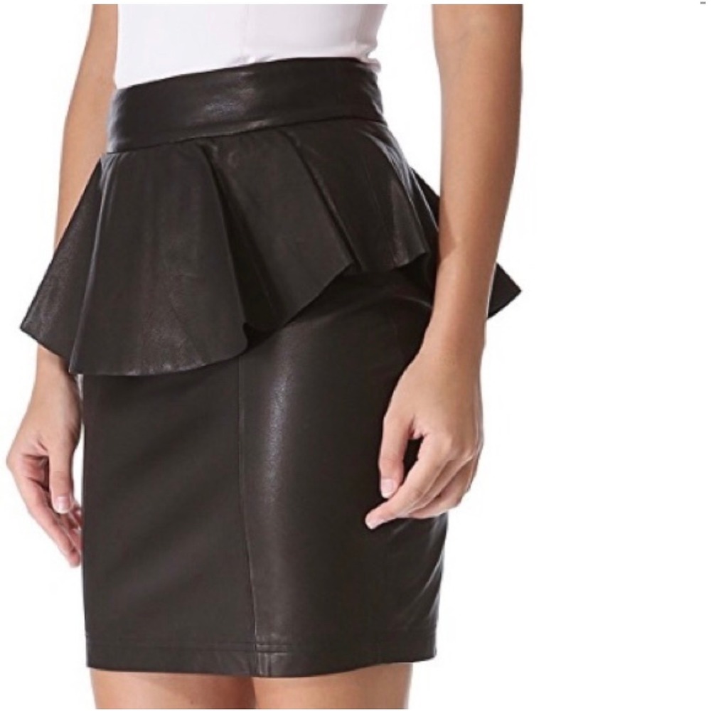 A7 NWT Torn by‎ Ronny Kobo Goat Leather Peplum Mini Skirt Black Gigi Back Zip